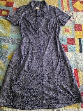 Vintage Short-Sleeve Navy Swirl Fit-and-Flare Dress